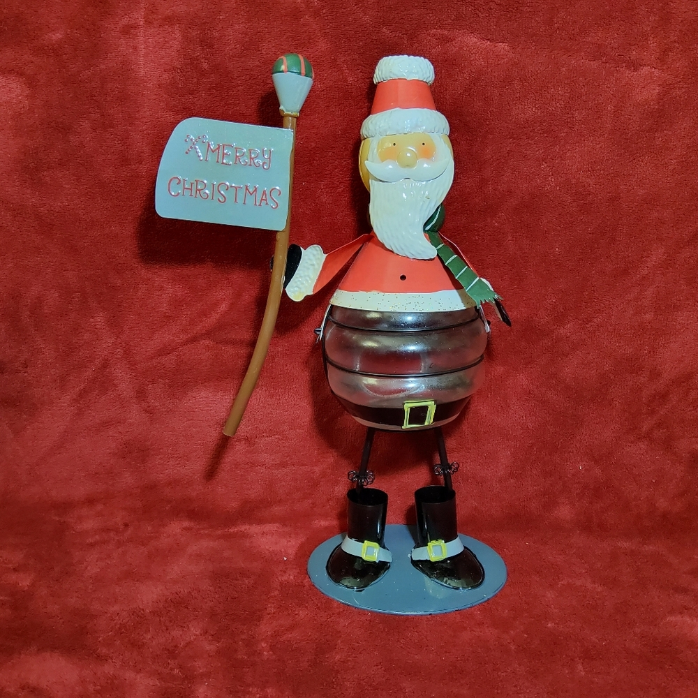 Santa Clause Glass & Metal Tea Light Candle Holder Christmas Decor Figure 14"